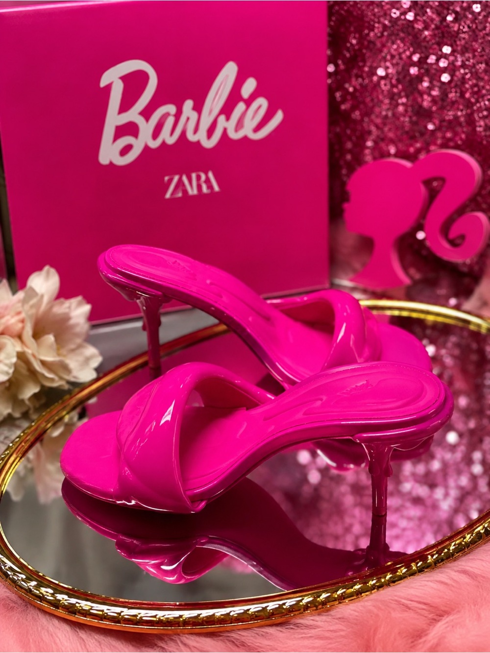 Zara Barbie Patent Hot Pink Heeled Mules